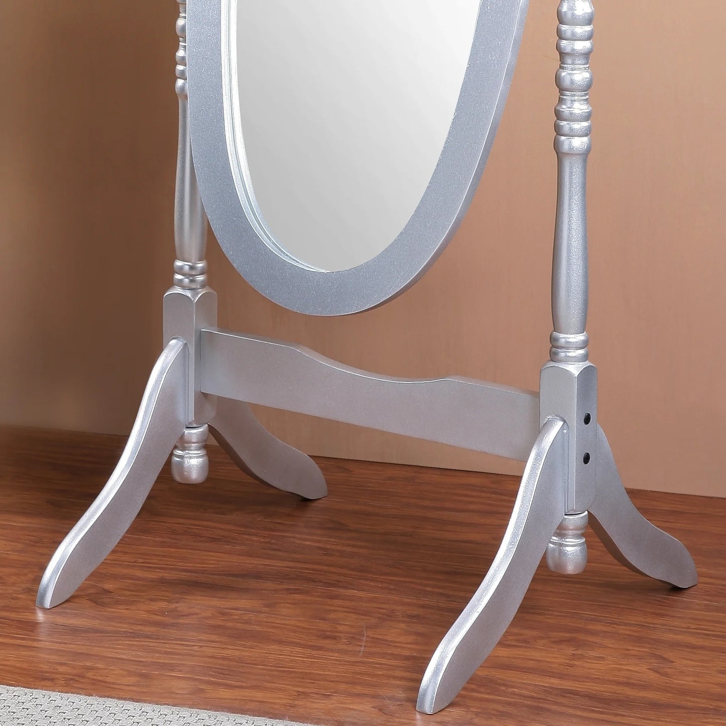 Audi Traditional Queen Anna Style Wood Floor Cheval Mirror, Silver Finish