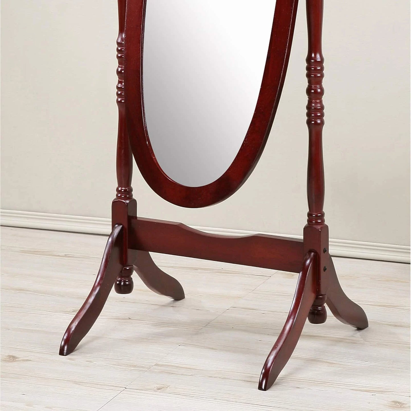 Audi Traditional Queen Anna Style Black Wood Floor Cheval Mirror