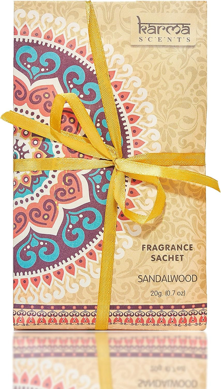 Karma Scents Premium Sandalwood Scented Sachets - Fresh Fragrance for Drawers, Closets, and Vehicles, Set of 12 Bags