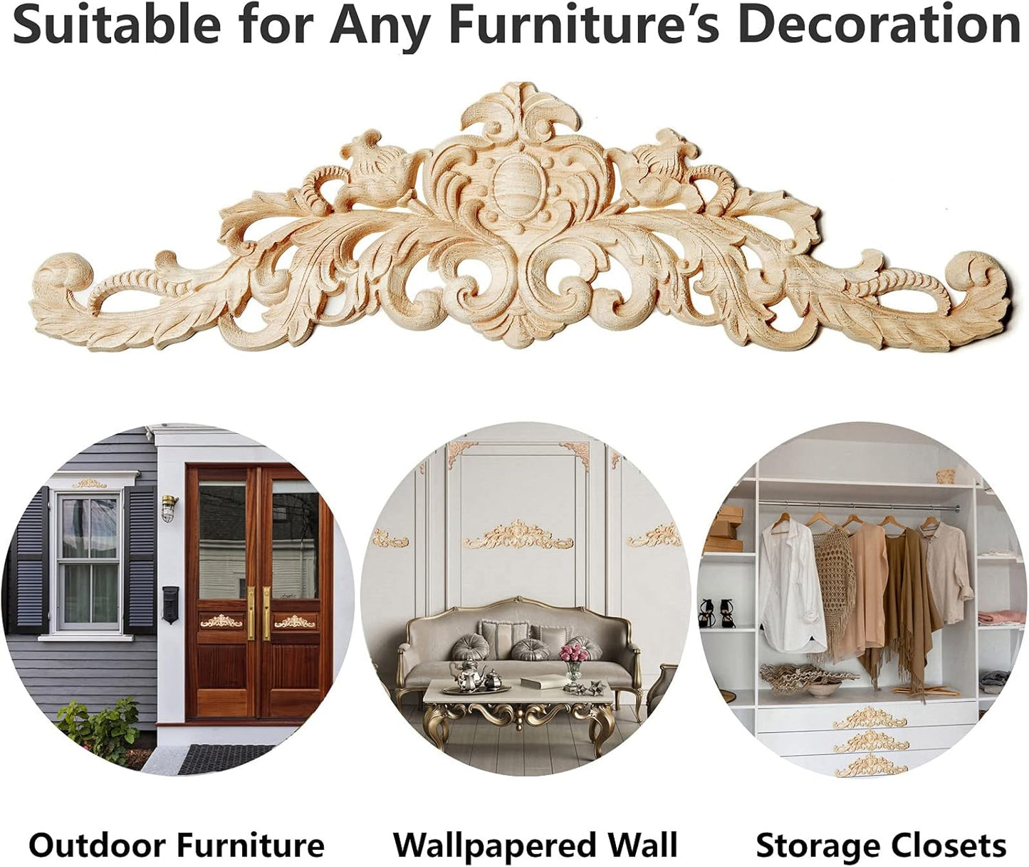 Wood Appliques and Onlays for Furniture Decor,  Unpainted DIY Decorative Wood Carved Onlay Appliques for Bed Door Cabinet Wardrobe (15.75" X 4.33", 1 Pack)