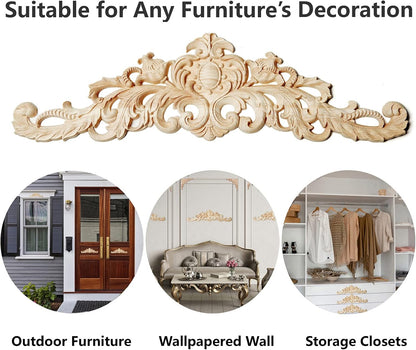 Wood Appliques and Onlays for Furniture Decor,  Unpainted DIY Decorative Wood Carved Onlay Appliques for Bed Door Cabinet Wardrobe (15.75" X 4.33", 1 Pack)