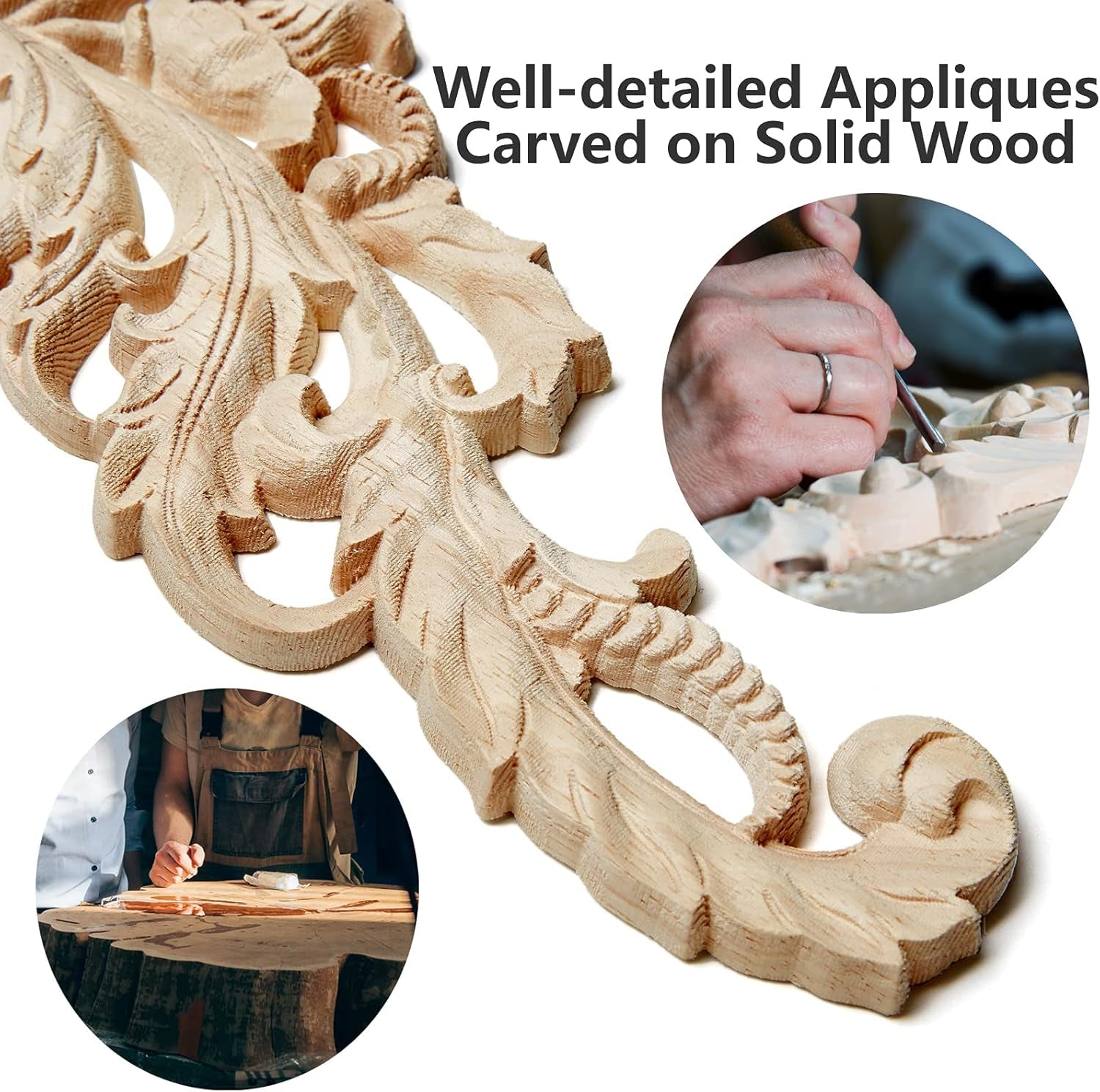 Wood Appliques and Onlays for Furniture Decor,  Unpainted DIY Decorative Wood Carved Onlay Appliques for Bed Door Cabinet Wardrobe (15.75" X 4.33", 1 Pack)