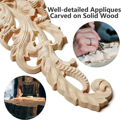 Wood Appliques and Onlays for Furniture Decor,  Unpainted DIY Decorative Wood Carved Onlay Appliques for Bed Door Cabinet Wardrobe (15.75" X 4.33", 1 Pack)