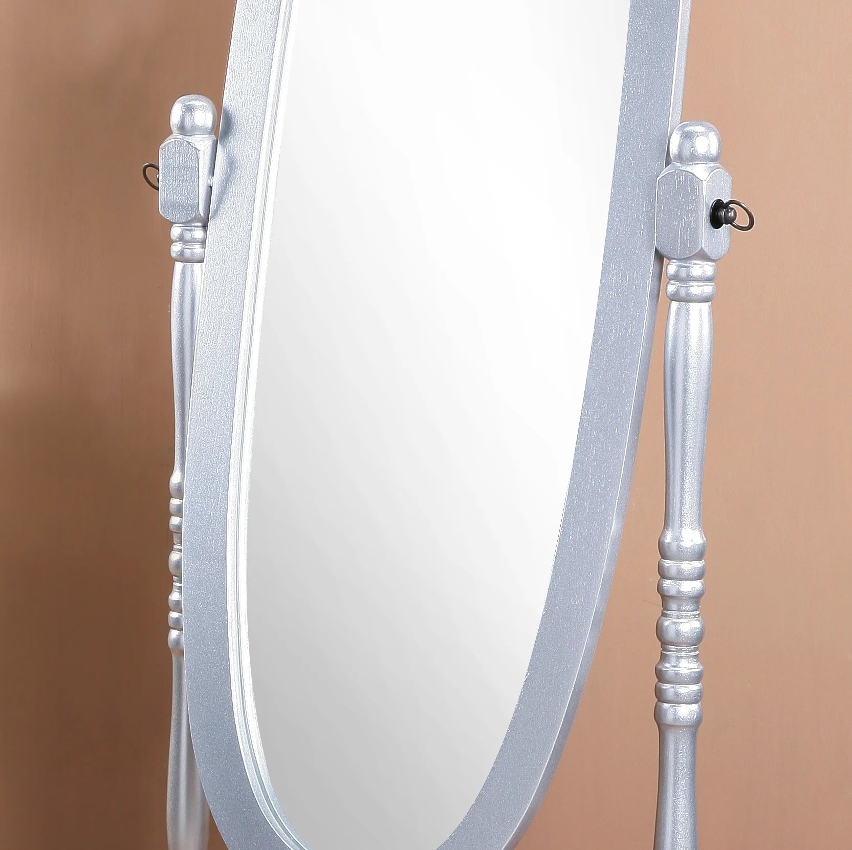 Audi Traditional Queen Anna Style Wood Floor Cheval Mirror, Silver Finish