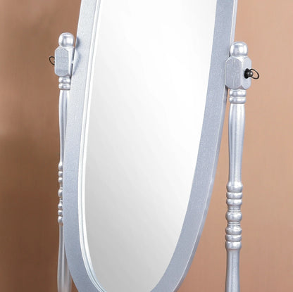 Audi Traditional Queen Anna Style Wood Floor Cheval Mirror, Silver Finish