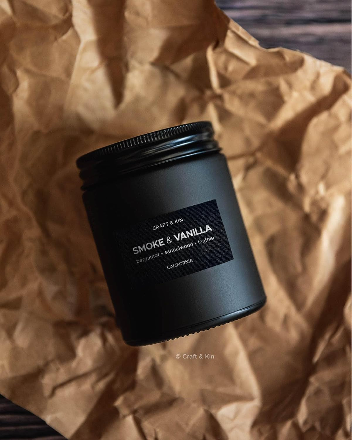Premium Smoke and Vanilla Candle - Black Scented Candle for Men - Long-Lasting 45 Hour Burn Time, 7.6 Oz - Soy-Based Aromatherapy Candle - Ideal Gift for Men