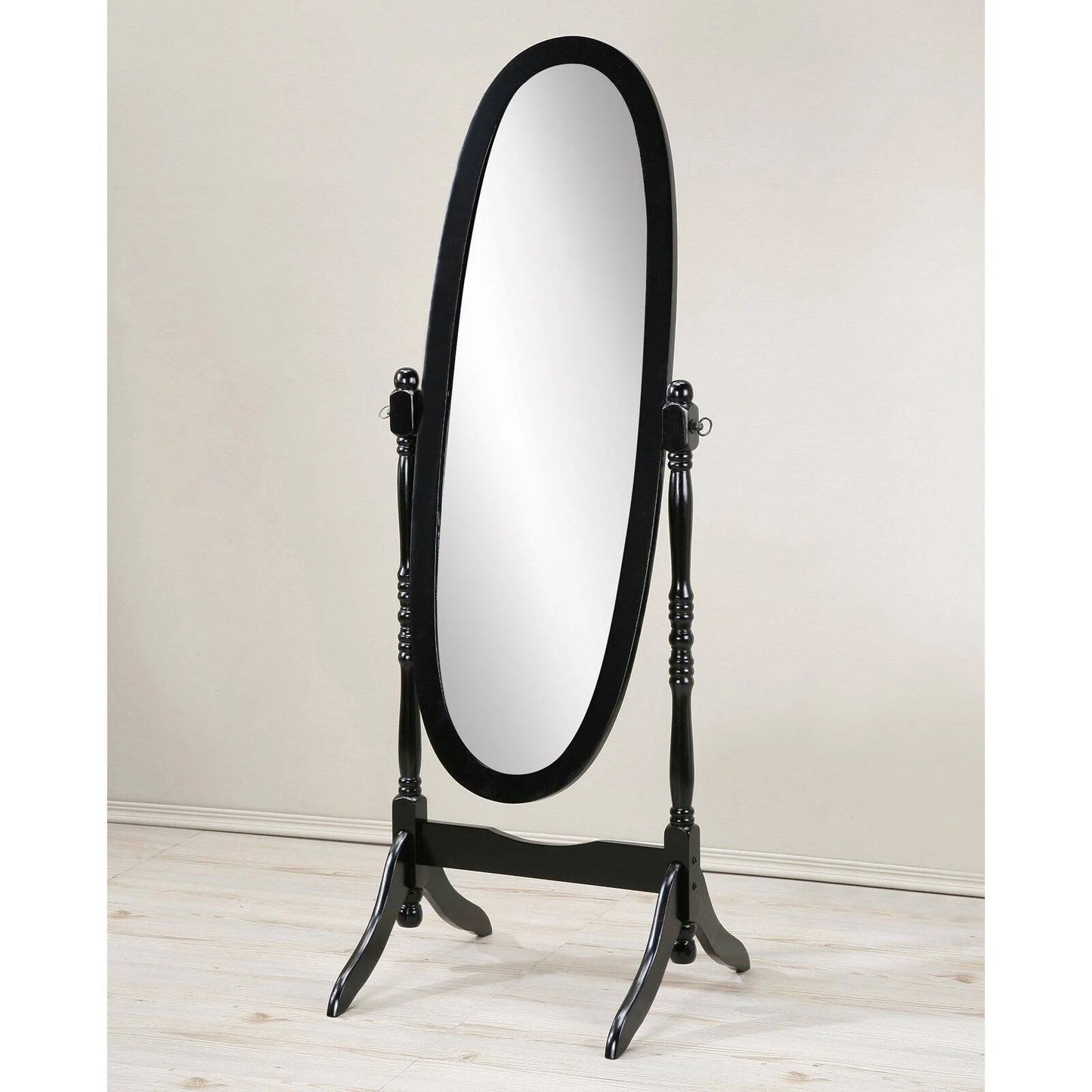 Audi Traditional Queen Anna Style Black Wood Floor Cheval Mirror