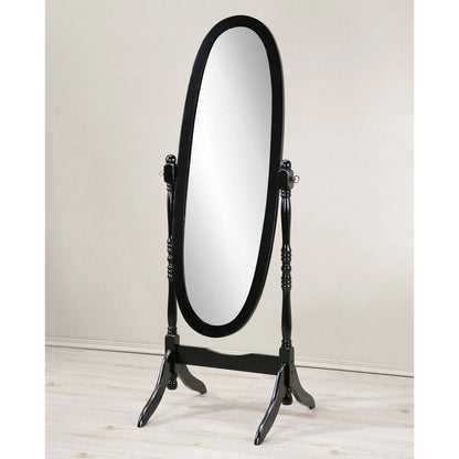 Audi Traditional Queen Anna Style Black Wood Floor Cheval Mirror