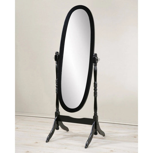 Audi Traditional Queen Anna Style Black Wood Floor Cheval Mirror