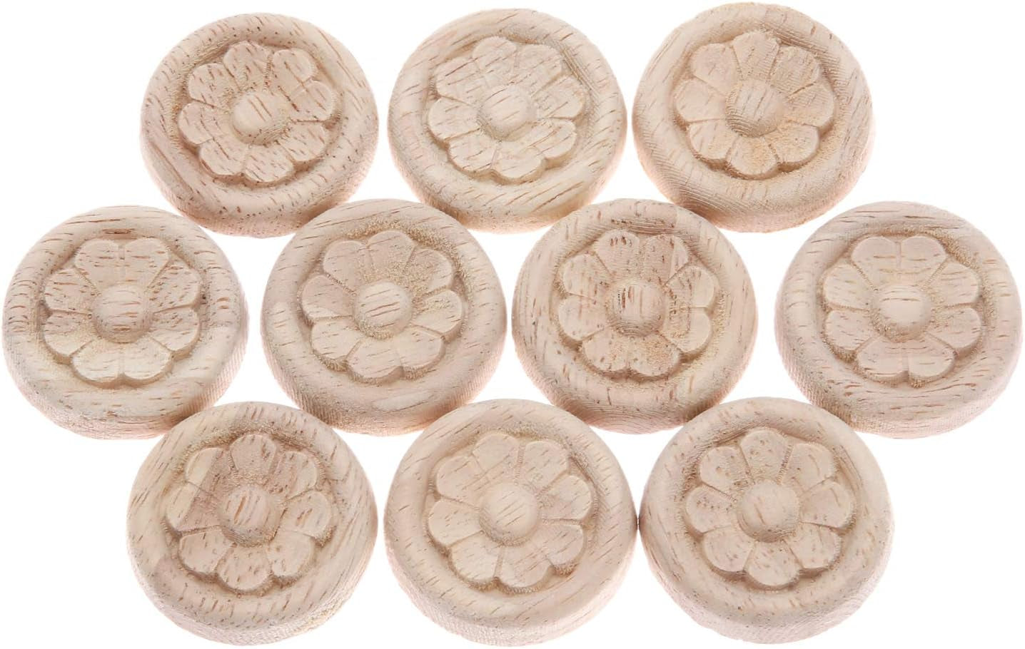 10-Pack Wood Carved Central Onlay Flower round Applique Decals for Cabinet Door Cupboard Furniture Decoration(4Cm/1.57")