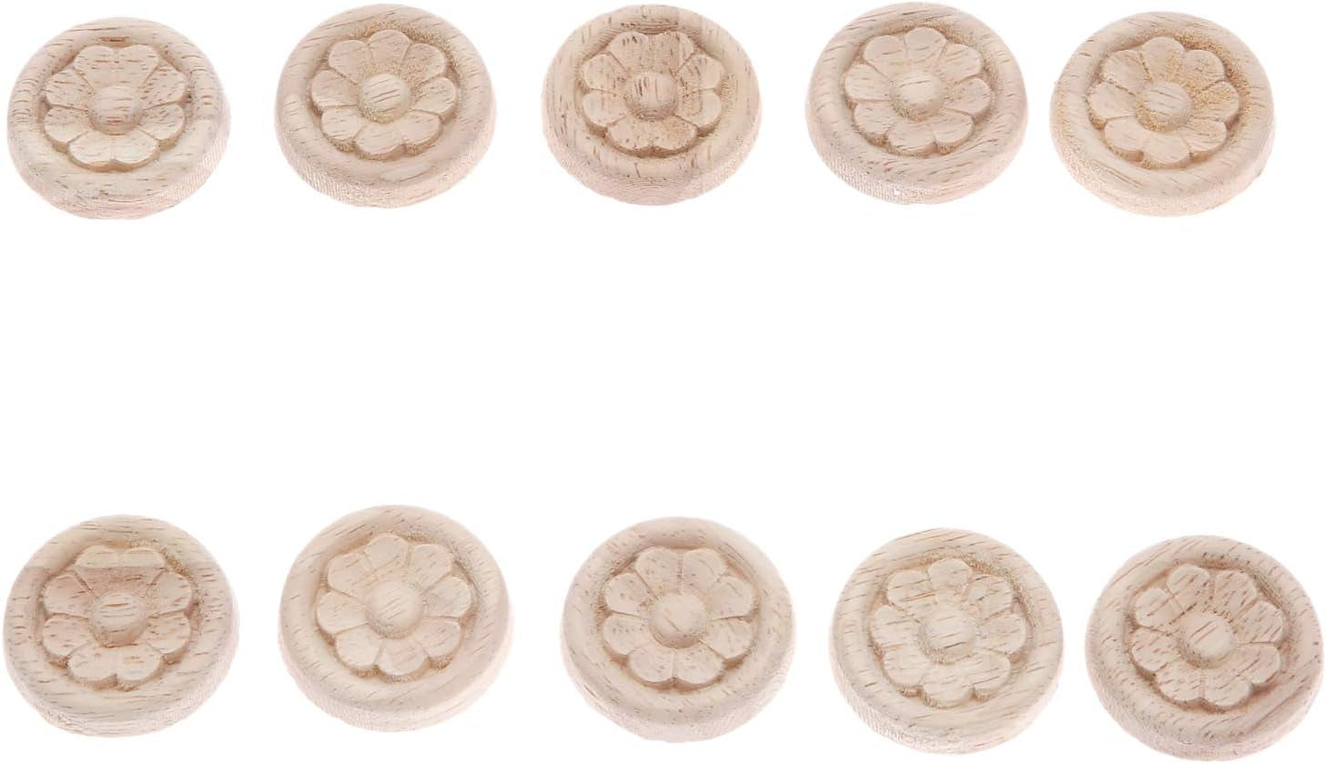 10-Pack Wood Carved Central Onlay Flower round Applique Decals for Cabinet Door Cupboard Furniture Decoration(4Cm/1.57")