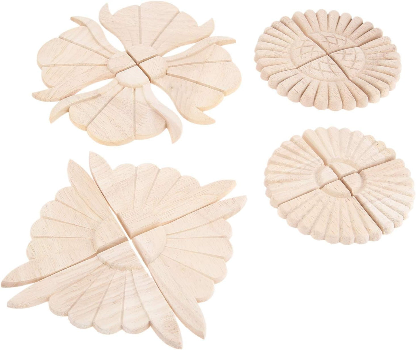 Disc Wood Carved Corner Appliques, 4Pcs Unpainted Wooden Carving Onlays Decals Set for Wall Ceilings Cabinet Cupboard Dresser Mirror Photo Frame Table Mantel TV Stand Decor, 6X6Cm/2.36"X2.36"