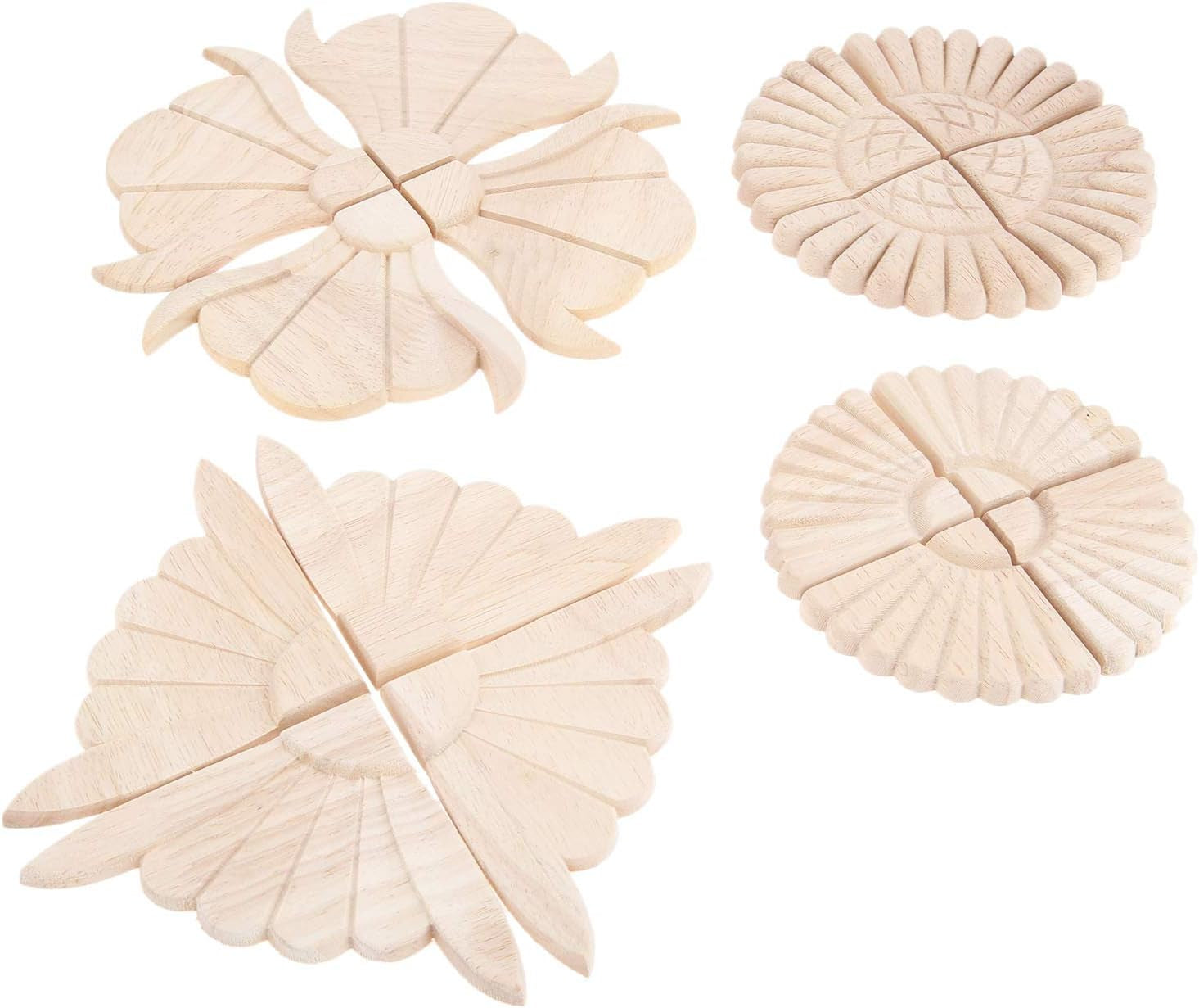 Disc Wood Carved Corner Appliques, 4Pcs Unpainted Wooden Carving Onlays Decals Set for Wall Ceilings Cabinet Cupboard Dresser Mirror Photo Frame Table Mantel TV Stand Decor, 6X6Cm/2.36"X2.36"