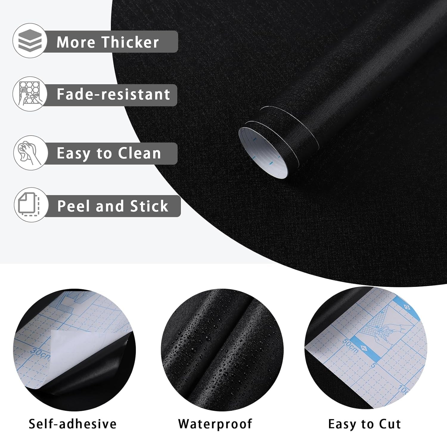 Peel and Stick Wallpaper Black Wallpaper Black Contact Paper Waterproof Self Adhesive Removable Wall Paper Decorative for Wall Bedroom Covering Countertop Cabinet Vinyl Film 17.7" X118"