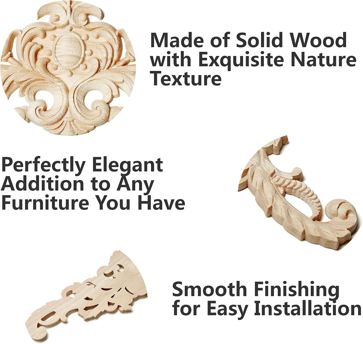Wood Appliques and Onlays for Furniture Decor,  Unpainted DIY Decorative Wood Carved Onlay Appliques for Bed Door Cabinet Wardrobe (15.75" X 4.33", 1 Pack)
