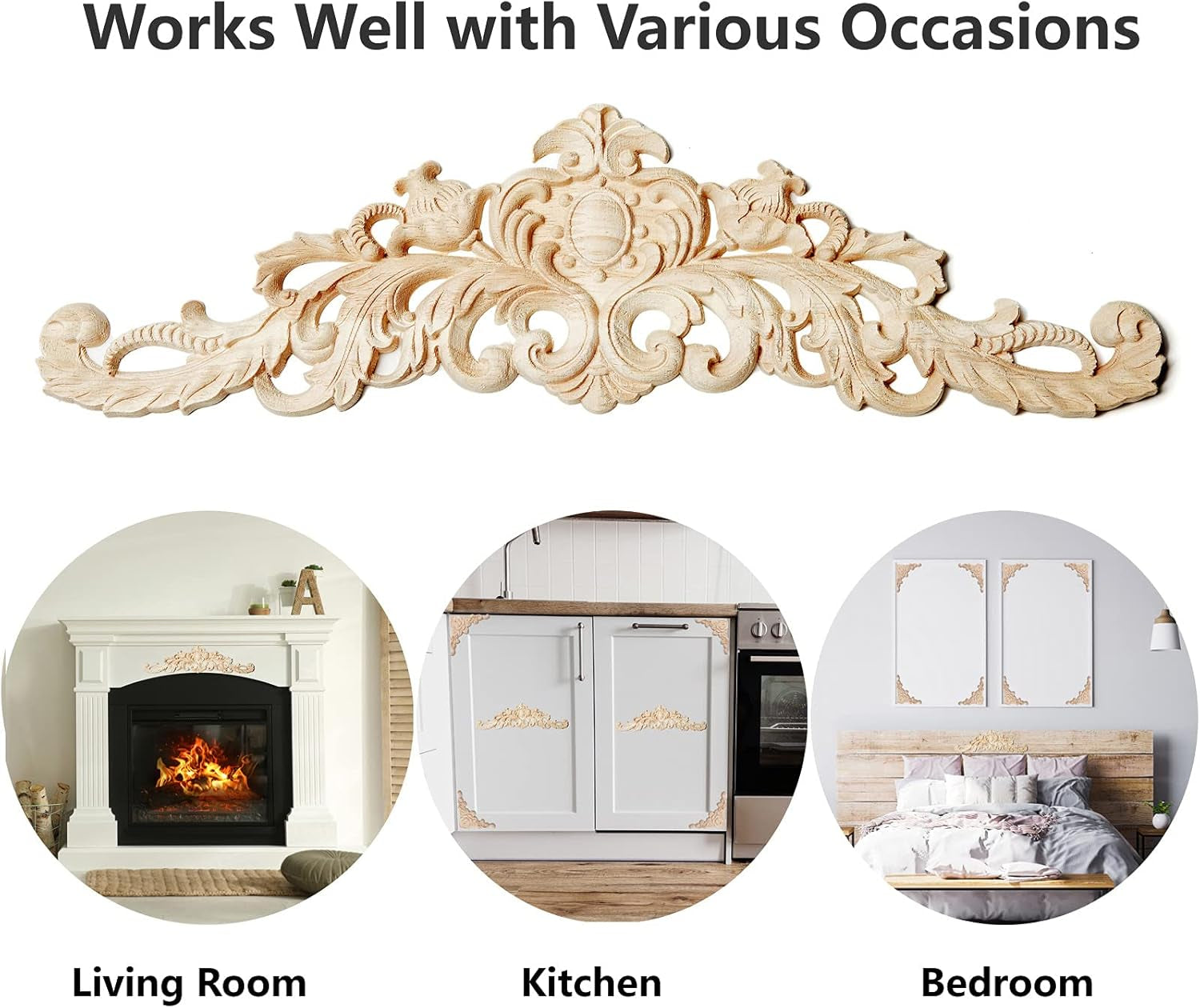 Wood Appliques and Onlays for Furniture Decor,  Unpainted DIY Decorative Wood Carved Onlay Appliques for Bed Door Cabinet Wardrobe (15.75" X 4.33", 1 Pack)