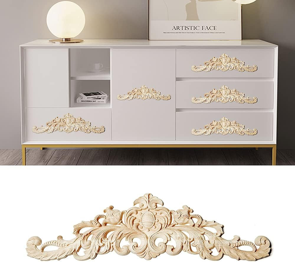 Wood Appliques and Onlays for Furniture Decor,  Unpainted DIY Decorative Wood Carved Onlay Appliques for Bed Door Cabinet Wardrobe (15.75" X 4.33", 1 Pack)