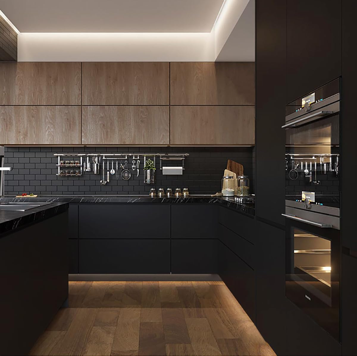 Peel and Stick Wallpaper Black Wallpaper Black Contact Paper Waterproof Self Adhesive Removable Wall Paper Decorative for Wall Bedroom Covering Countertop Cabinet Vinyl Film 17.7" X118"