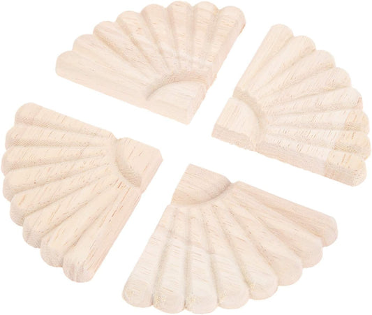Disc Wood Carved Corner Appliques, 4Pcs Unpainted Wooden Carving Onlays Decals Set for Wall Ceilings Cabinet Cupboard Dresser Mirror Photo Frame Table Mantel TV Stand Decor, 6X6Cm/2.36"X2.36"