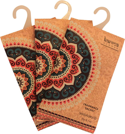 Karma Scents Premium Sandalwood Scented Sachets - Fresh Fragrance for Drawers, Closets, and Vehicles, Set of 12 Bags
