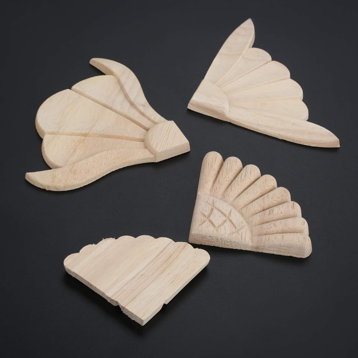 Disc Wood Carved Corner Appliques, 4Pcs Unpainted Wooden Carving Onlays Decals Set for Wall Ceilings Cabinet Cupboard Dresser Mirror Photo Frame Table Mantel TV Stand Decor, 6X6Cm/2.36"X2.36"