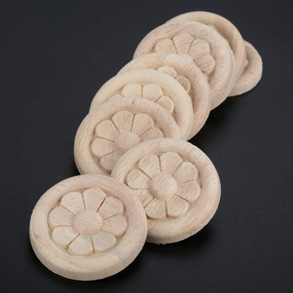 10-Pack Wood Carved Central Onlay Flower round Applique Decals for Cabinet Door Cupboard Furniture Decoration(4Cm/1.57")