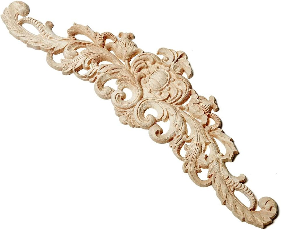 Wood Appliques and Onlays for Furniture Decor,  Unpainted DIY Decorative Wood Carved Onlay Appliques for Bed Door Cabinet Wardrobe (15.75" X 4.33", 1 Pack)