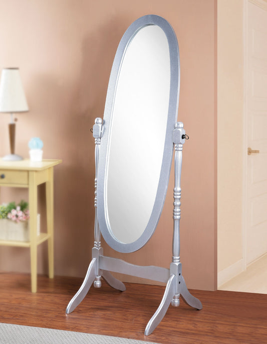 Audi Traditional Queen Anna Style Wood Floor Cheval Mirror, Silver Finish