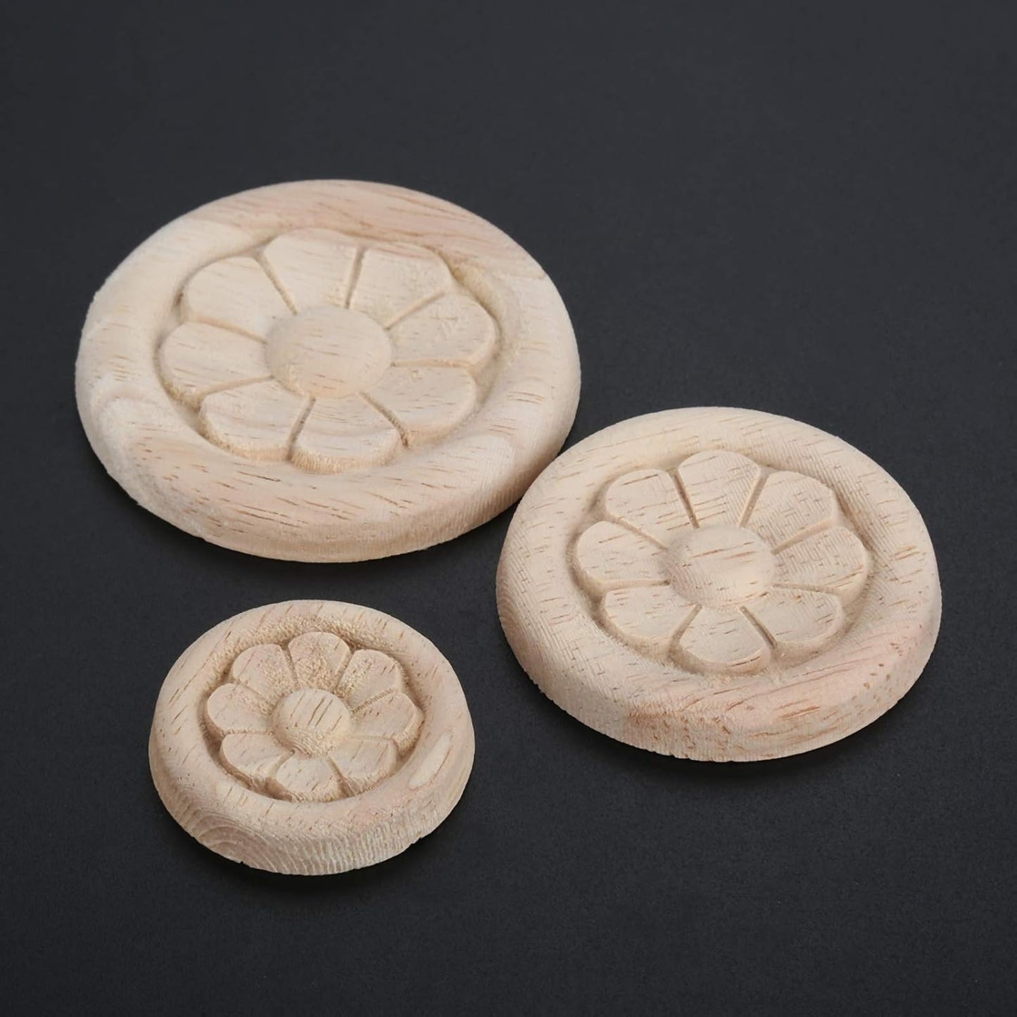10-Pack Wood Carved Central Onlay Flower round Applique Decals for Cabinet Door Cupboard Furniture Decoration(4Cm/1.57")