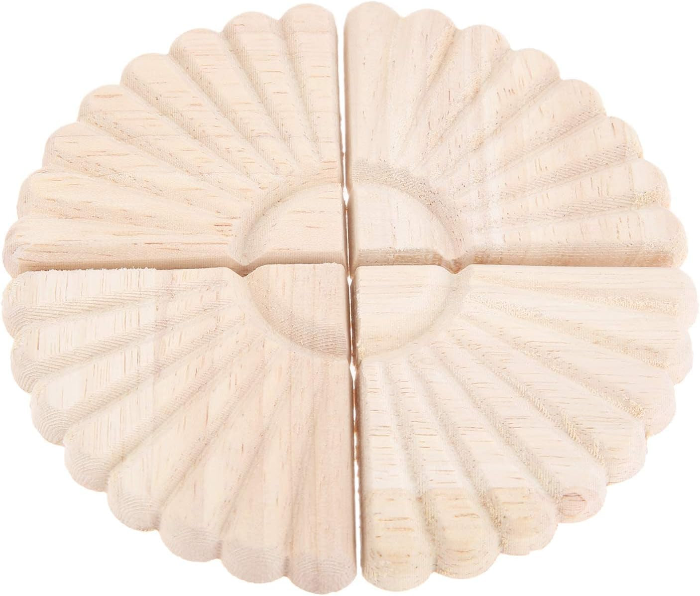 Disc Wood Carved Corner Appliques, 4Pcs Unpainted Wooden Carving Onlays Decals Set for Wall Ceilings Cabinet Cupboard Dresser Mirror Photo Frame Table Mantel TV Stand Decor, 6X6Cm/2.36"X2.36"