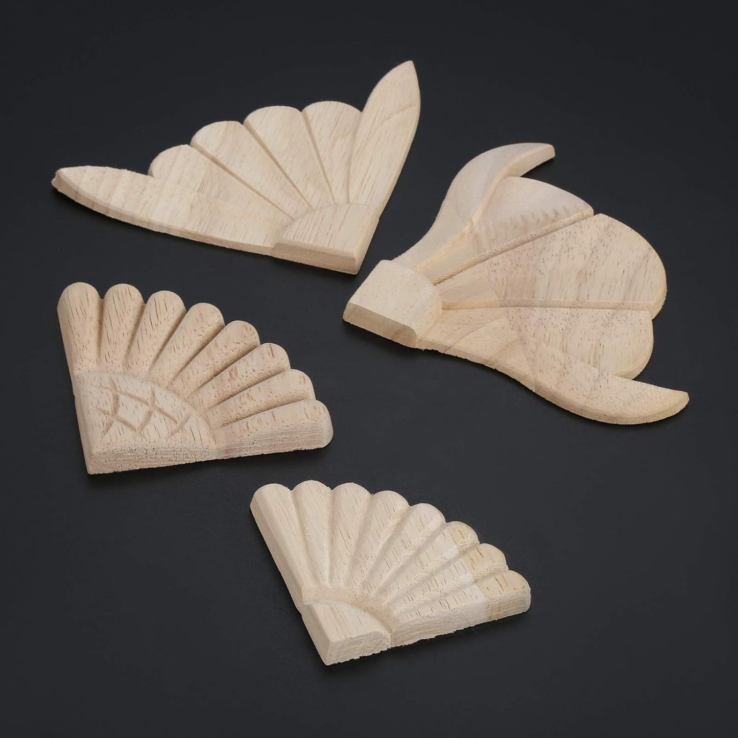 Disc Wood Carved Corner Appliques, 4Pcs Unpainted Wooden Carving Onlays Decals Set for Wall Ceilings Cabinet Cupboard Dresser Mirror Photo Frame Table Mantel TV Stand Decor, 6X6Cm/2.36"X2.36"