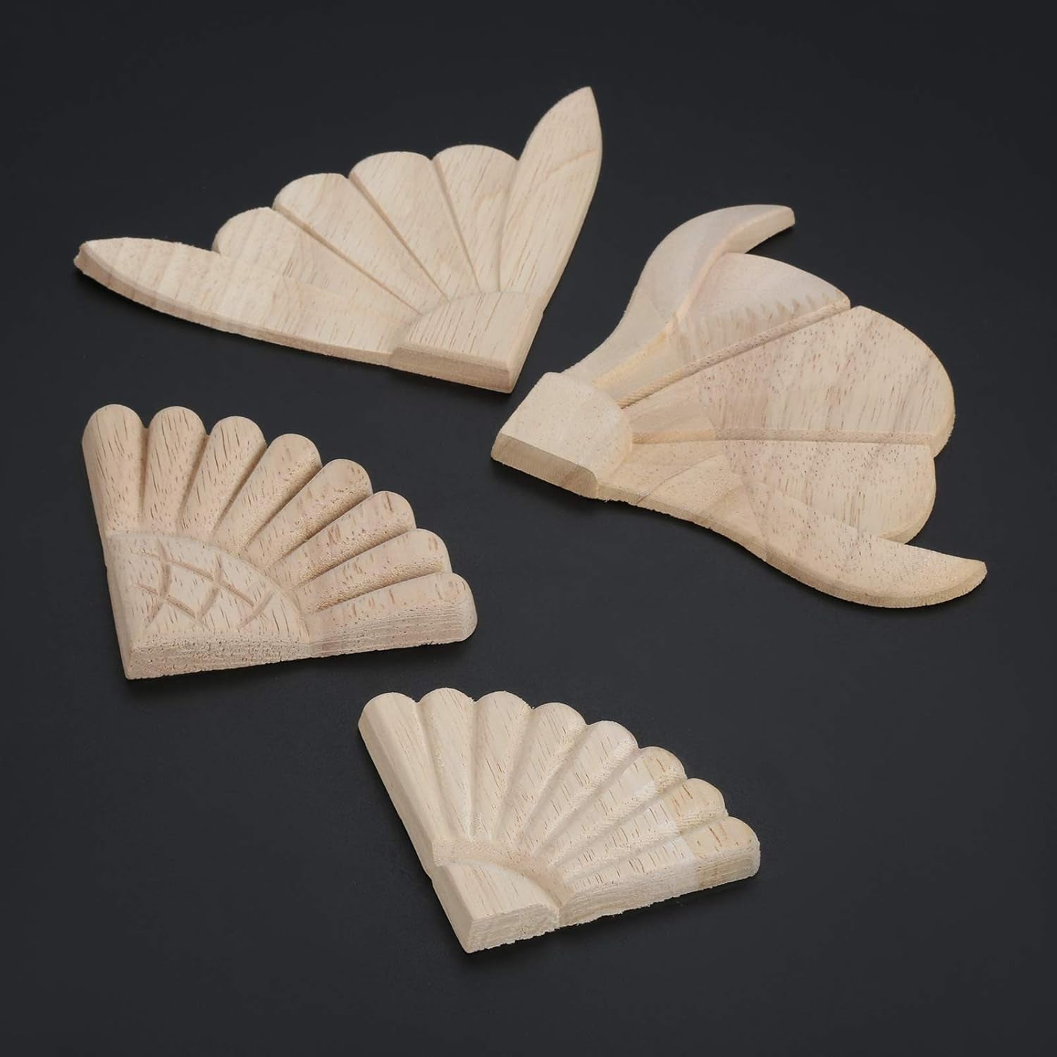 Disc Wood Carved Corner Appliques, 4Pcs Unpainted Wooden Carving Onlays Decals Set for Wall Ceilings Cabinet Cupboard Dresser Mirror Photo Frame Table Mantel TV Stand Decor, 6X6Cm/2.36"X2.36"