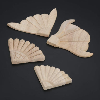 Disc Wood Carved Corner Appliques, 4Pcs Unpainted Wooden Carving Onlays Decals Set for Wall Ceilings Cabinet Cupboard Dresser Mirror Photo Frame Table Mantel TV Stand Decor, 6X6Cm/2.36"X2.36"
