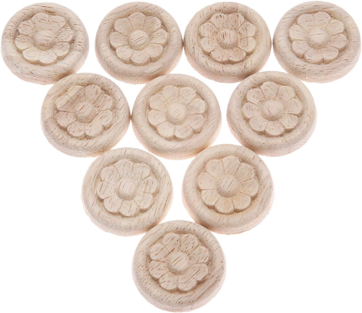 10-Pack Wood Carved Central Onlay Flower round Applique Decals for Cabinet Door Cupboard Furniture Decoration(4Cm/1.57")