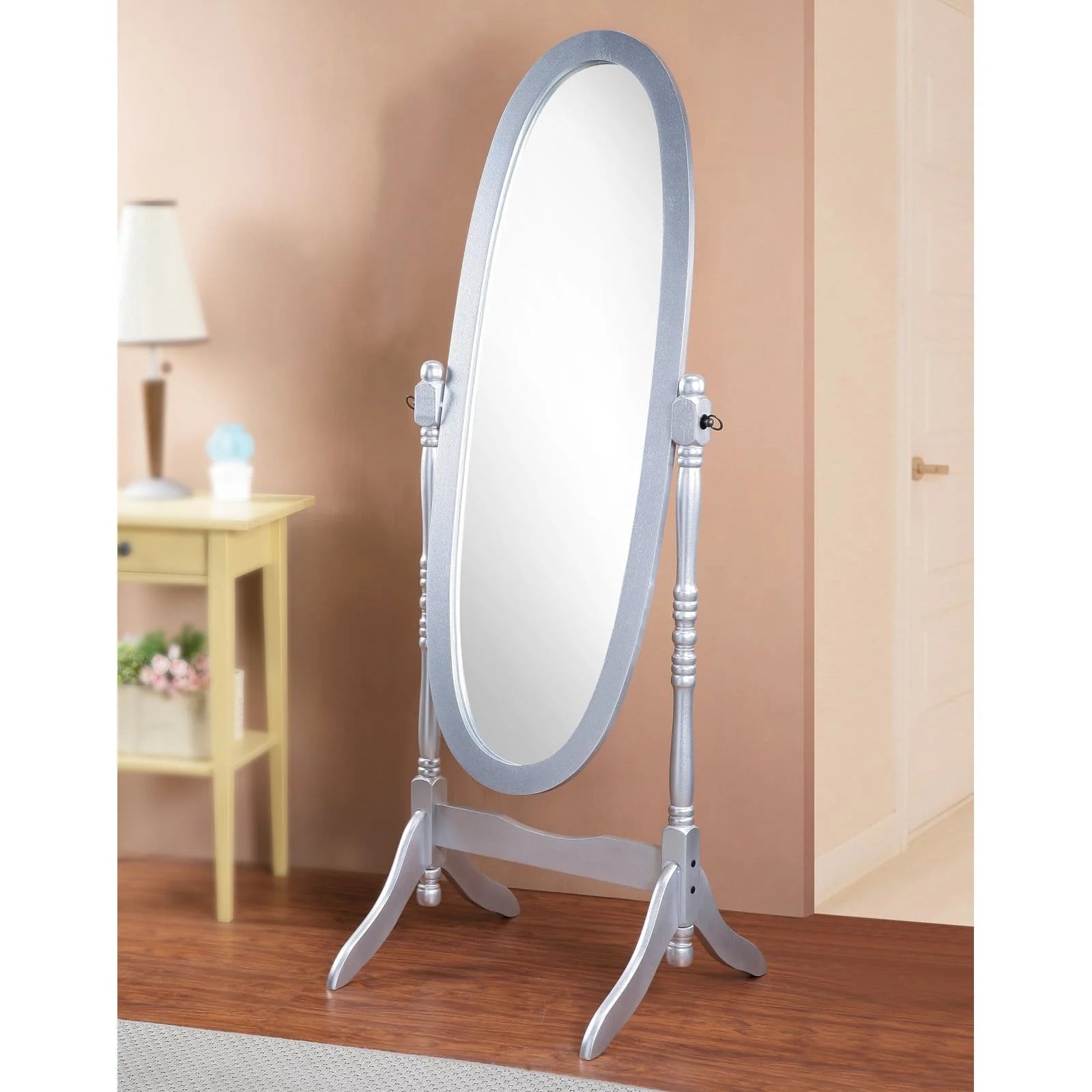 Audi Traditional Queen Anna Style Black Wood Floor Cheval Mirror