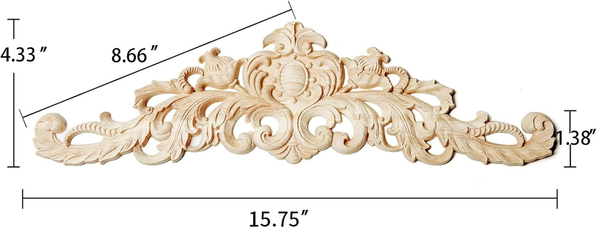 Wood Appliques and Onlays for Furniture Decor,  Unpainted DIY Decorative Wood Carved Onlay Appliques for Bed Door Cabinet Wardrobe (15.75" X 4.33", 1 Pack)