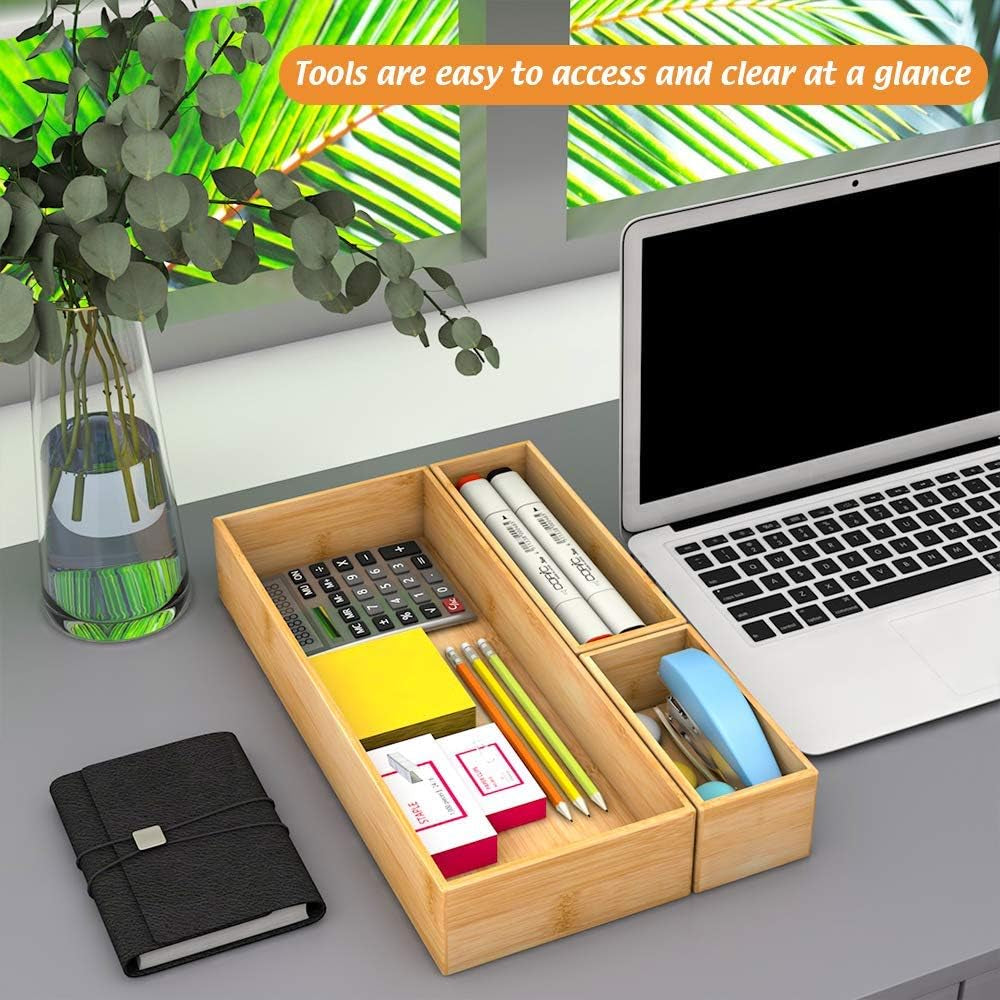 Bamboo Bathroom Vanity Tray Organizer - Rectangular Small Wood Storage Solution for Countertops and Drawers, Ideal for Toilet Paper and Guest Sink Decor, 15" x 6" x 2.5