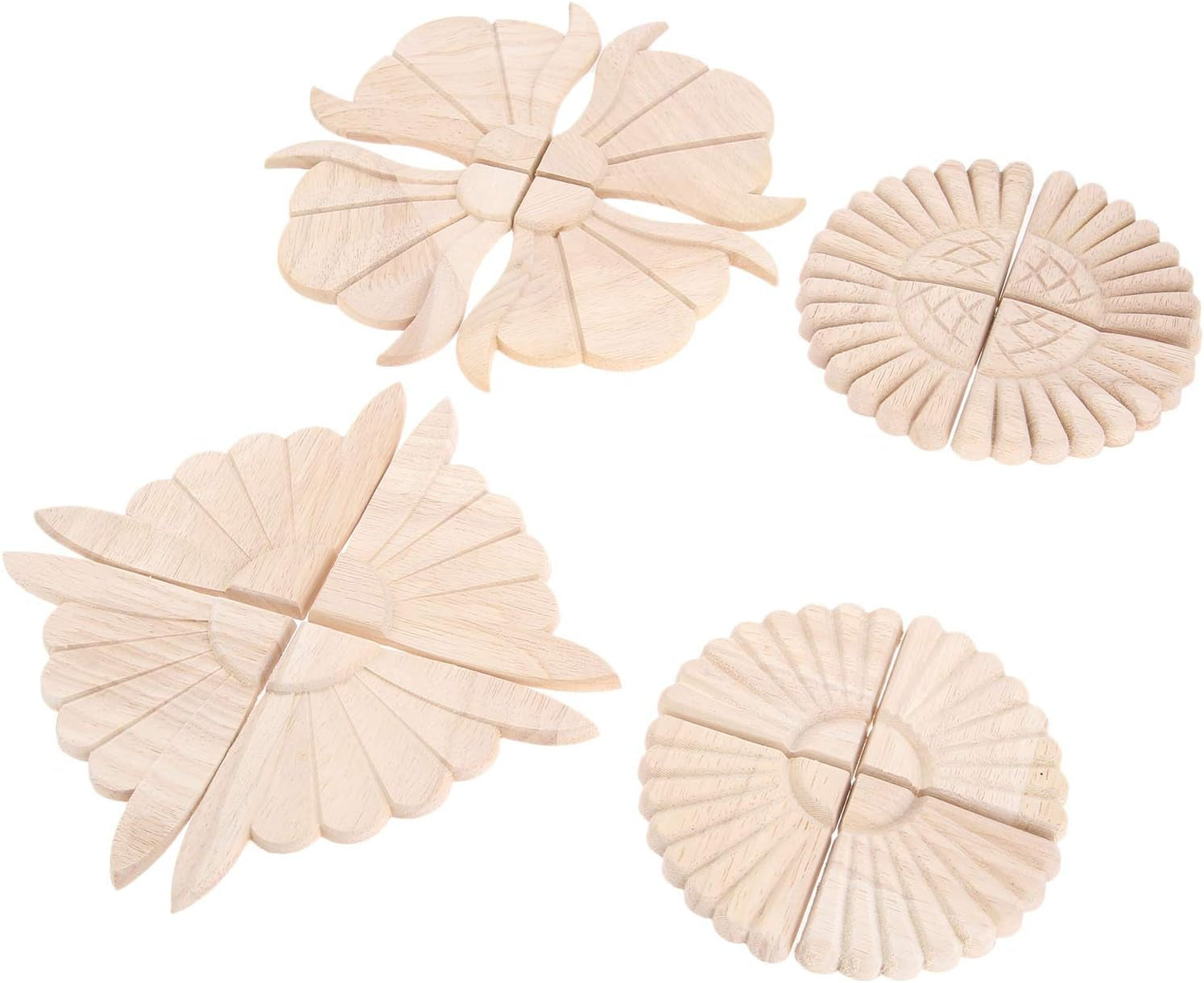 Disc Wood Carved Corner Appliques, 4Pcs Unpainted Wooden Carving Onlays Decals Set for Wall Ceilings Cabinet Cupboard Dresser Mirror Photo Frame Table Mantel TV Stand Decor, 6X6Cm/2.36"X2.36"