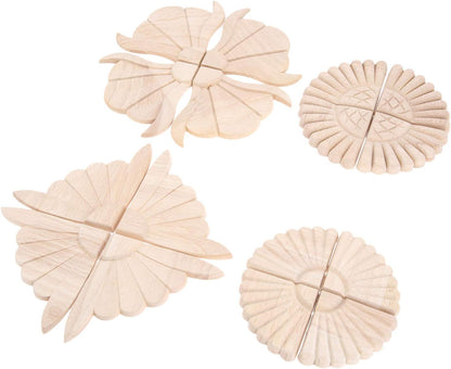 Disc Wood Carved Corner Appliques, 4Pcs Unpainted Wooden Carving Onlays Decals Set for Wall Ceilings Cabinet Cupboard Dresser Mirror Photo Frame Table Mantel TV Stand Decor, 6X6Cm/2.36"X2.36"