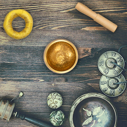 Tibetan Brass Singing Bowl Set — Healing Sound Bowl Made in Nepal for Meditation and Mindfulness (YELLOW)