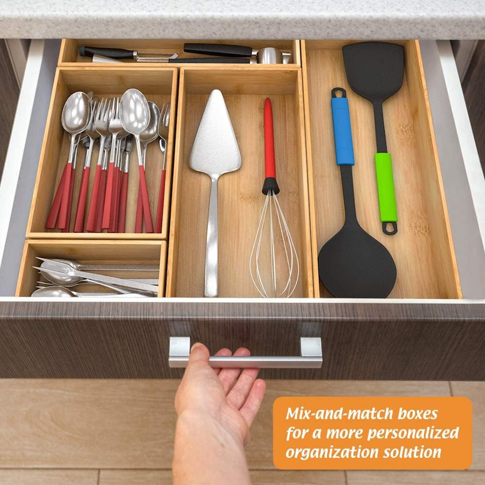 Bamboo Bathroom Vanity Tray Organizer - Rectangular Small Wood Storage Solution for Countertops and Drawers, Ideal for Toilet Paper and Guest Sink Decor, 15" x 6" x 2.5
