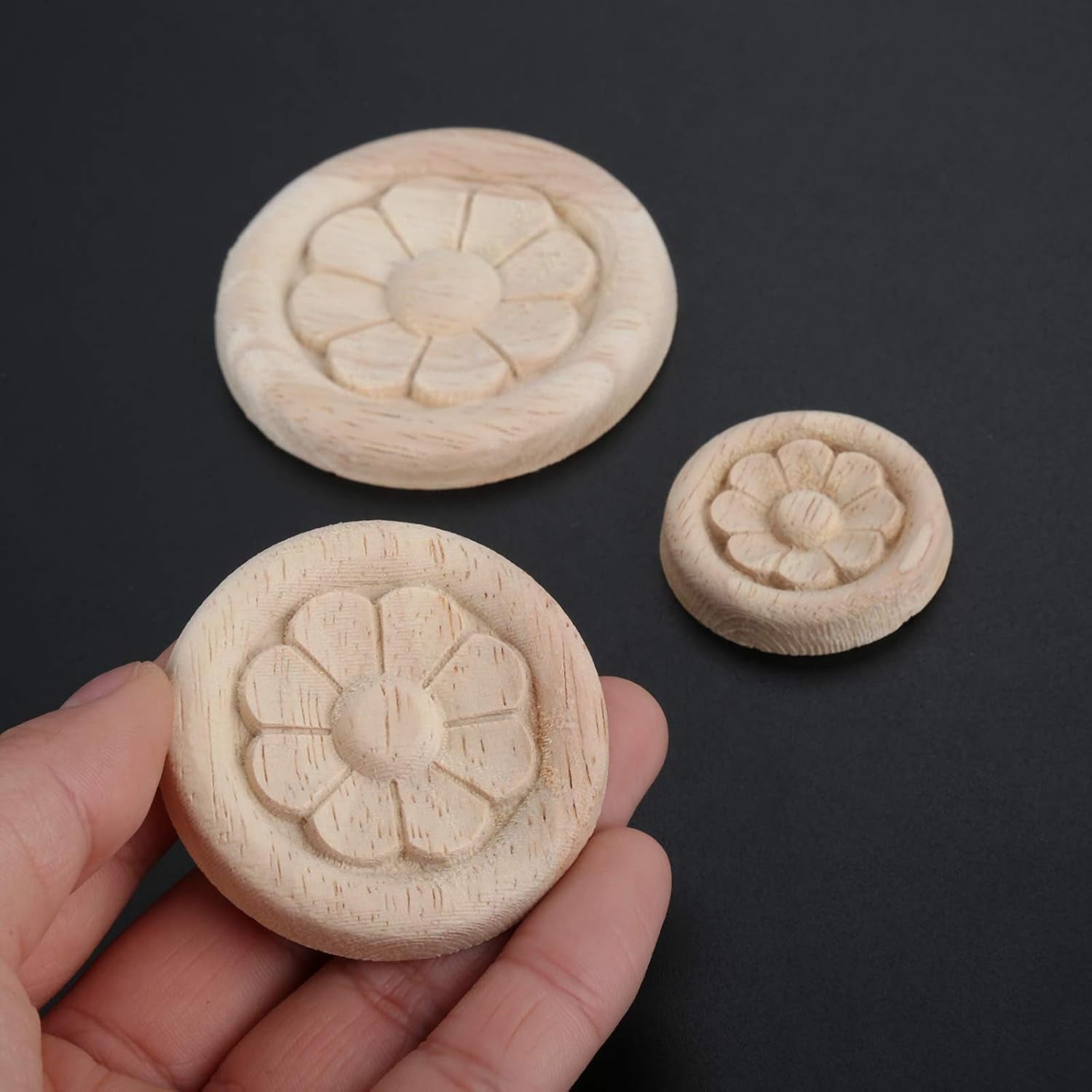 10-Pack Wood Carved Central Onlay Flower round Applique Decals for Cabinet Door Cupboard Furniture Decoration(4Cm/1.57")